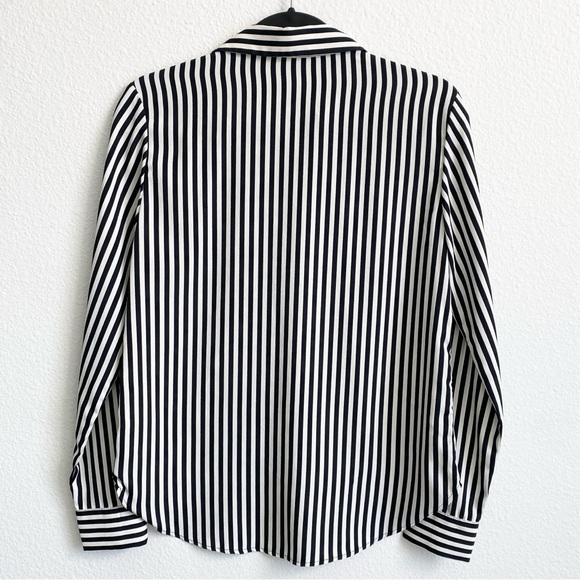 H&M Women’s Black & White Striped Button-Up Shirt Blouse - Picture 2 of 10